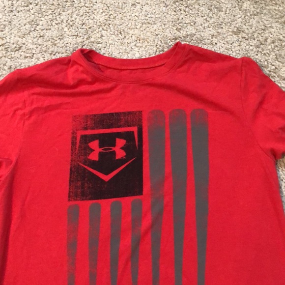 Under Armour Boys Red Baseball Graphic Shirt – Youth Large - Picture 6 of 10